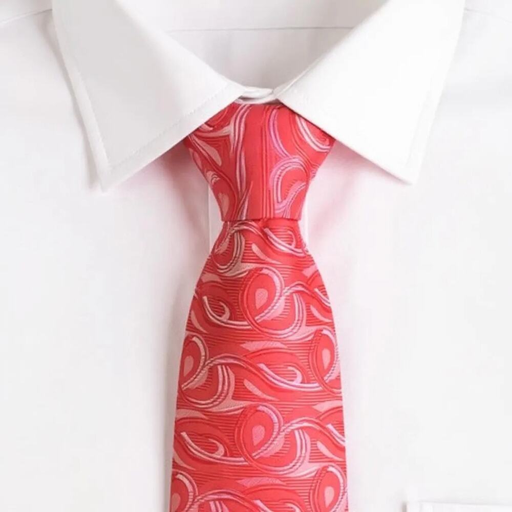 Barberini Roma Men's Silk Tie Red Paisley Woven 3.25 wide 58 Length Necktie